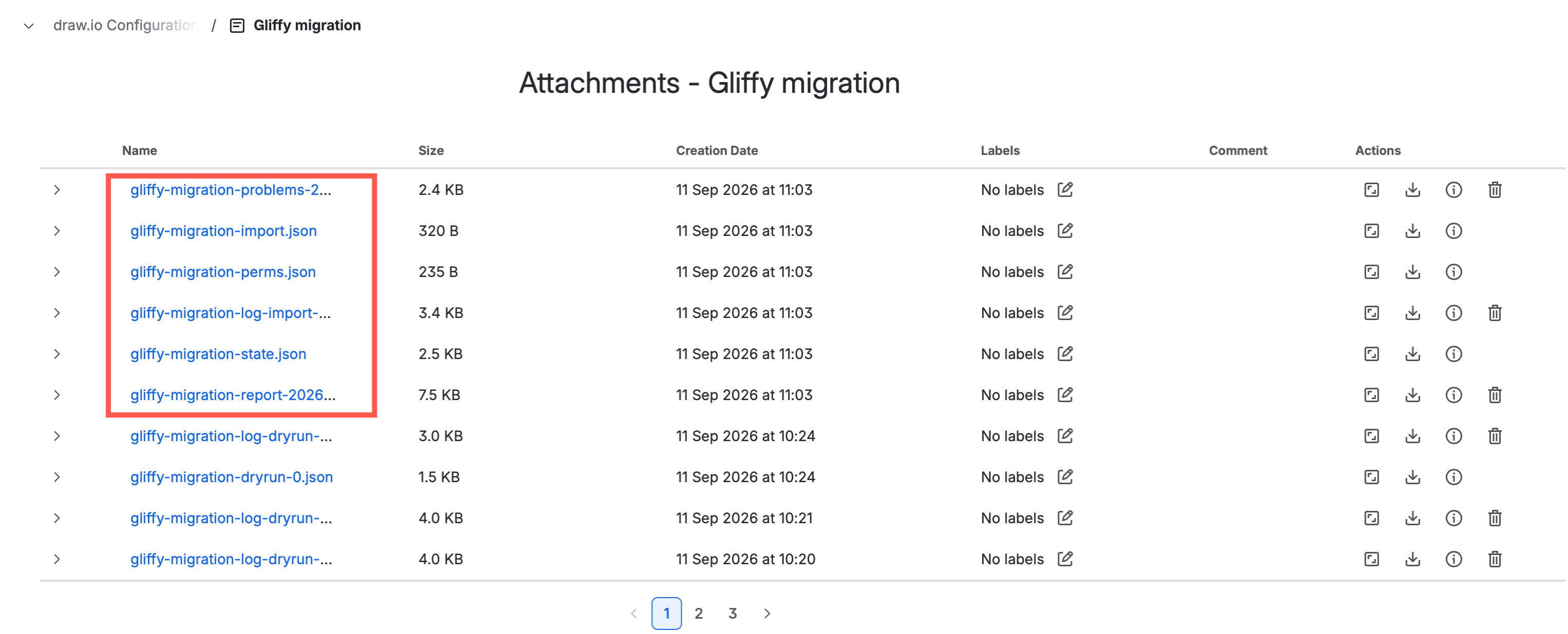 The log and report files from each Gliffy migration dry run and import are attached to the Gliffy migration page in the draw.io Configuration space