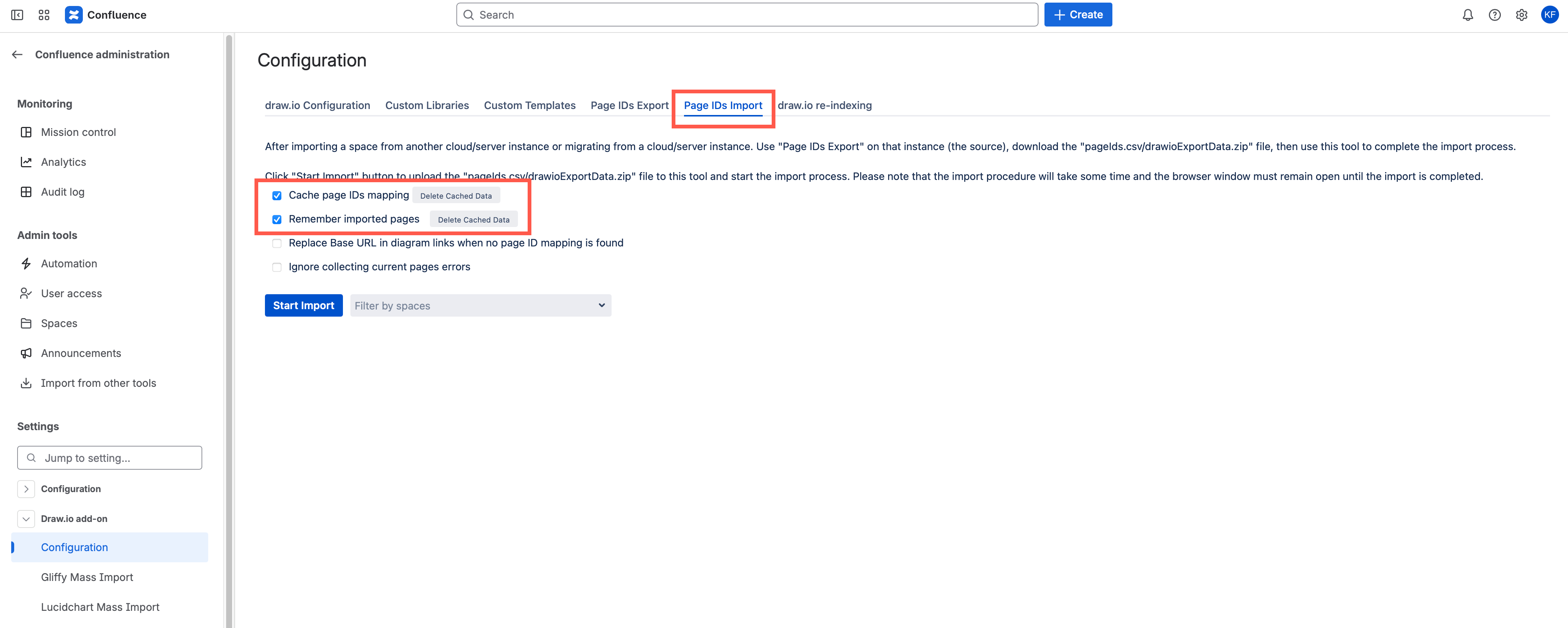 Cache the PageID import in your browser if short sessions cause this process to time out