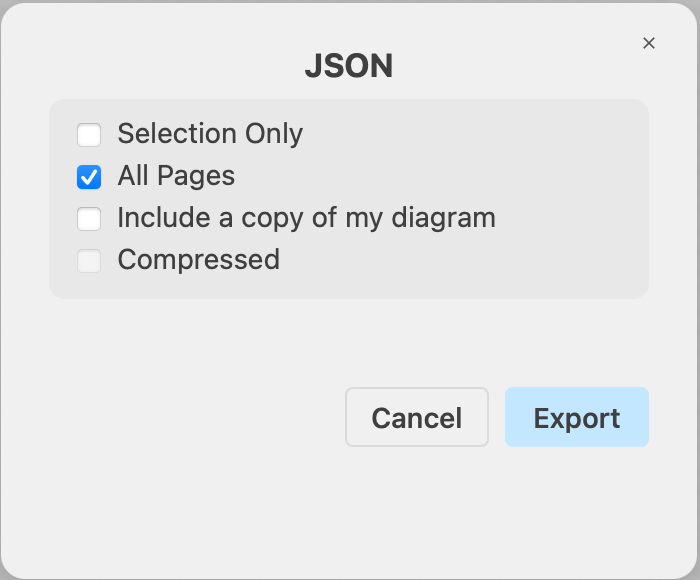Choose the export settings when exporting a diagram as an XML file