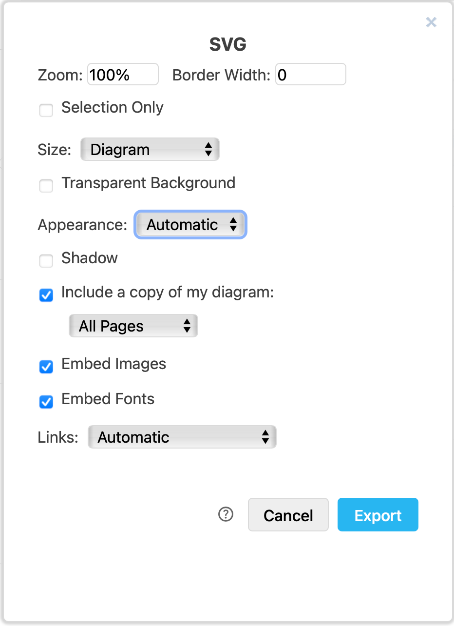 Choose the export settings for the SVG image