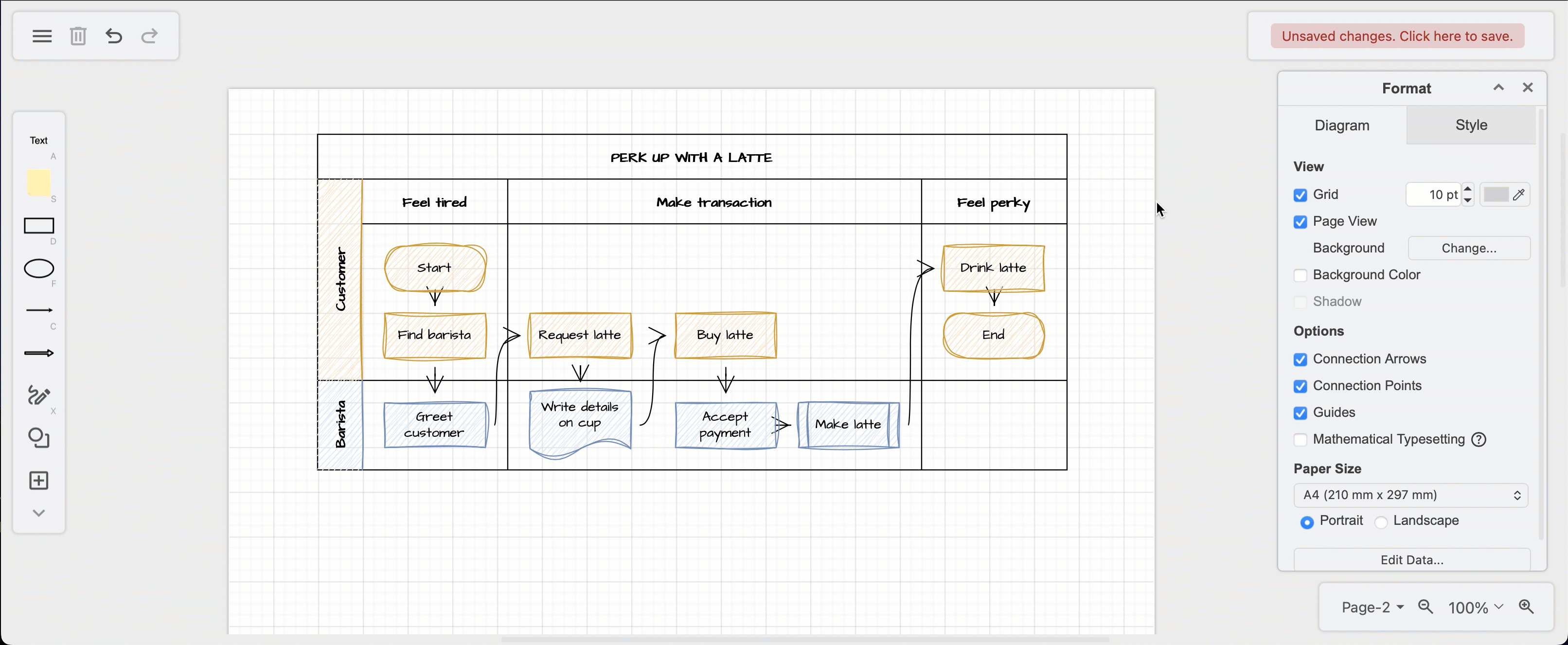 Click on the arrow to minimise or maximise the format panel, and drag it to another location in the drawing canvas