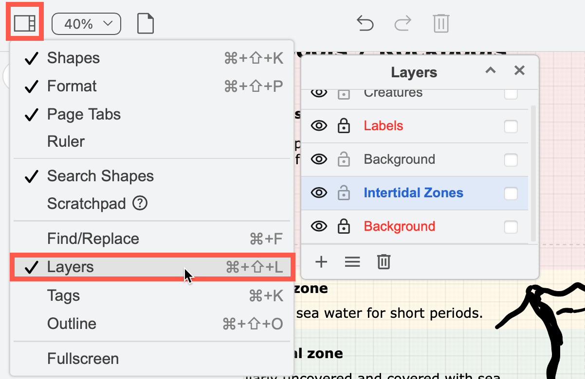 Layers in draw.io make it easier to assemble an infographic