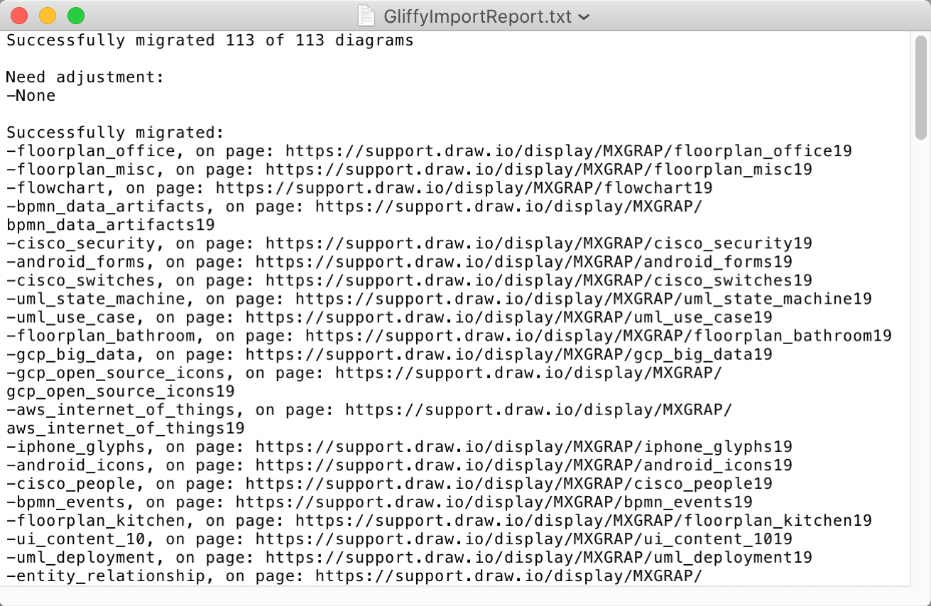 Download and review the Gliffy Import Report after your mass import to draw.io has finished in Confluence Server