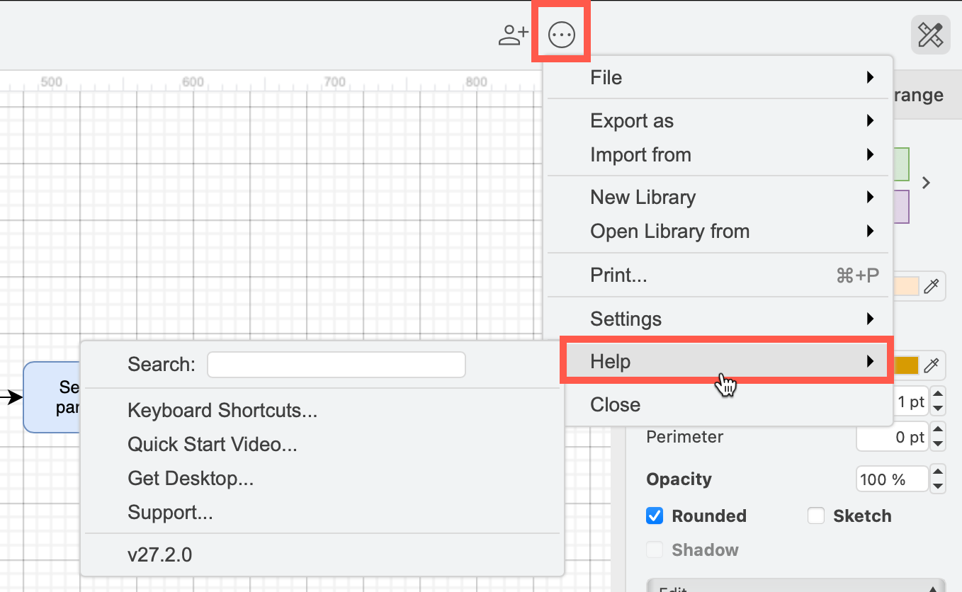 Select Help in the draw.io menu to see which version you are currently using