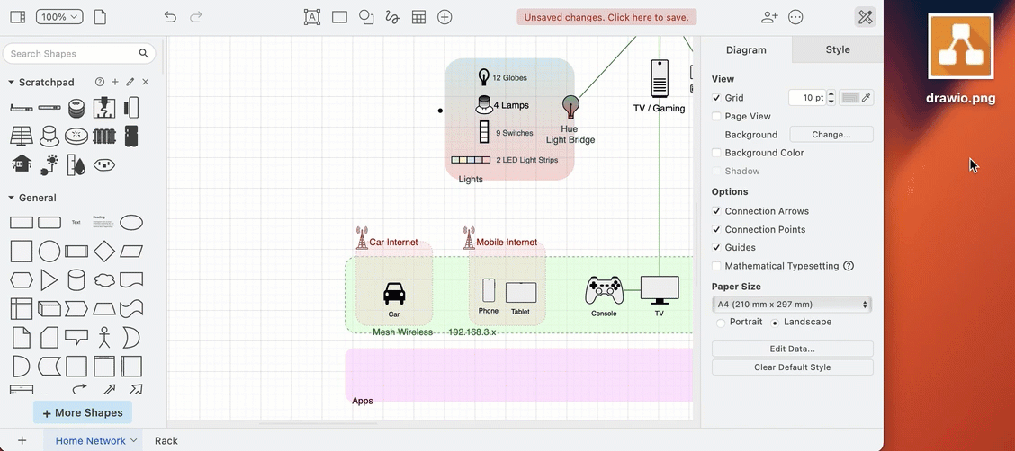 You can import logo image files into a draw.io smart home diagram with drag and drop