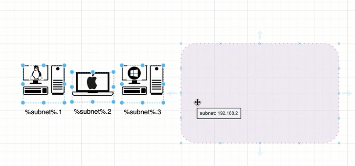 Enter the name of the container shape's property in the label surrounded by percentage characters