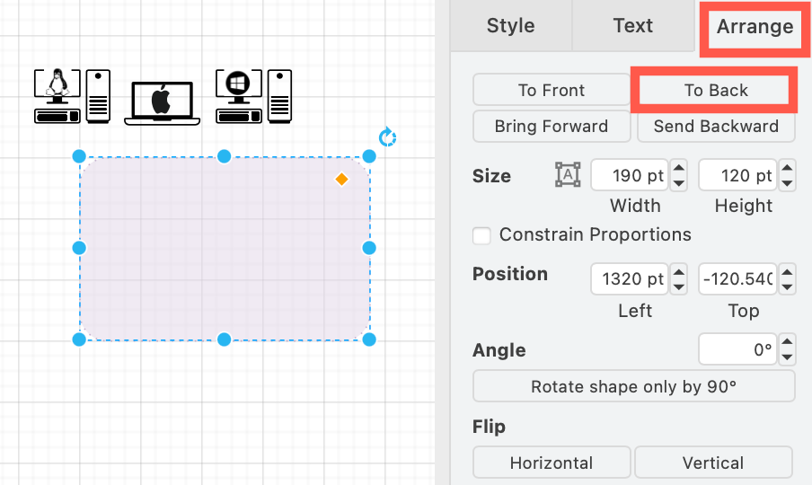 Send a zone shape to the back behind the devices in that zone.