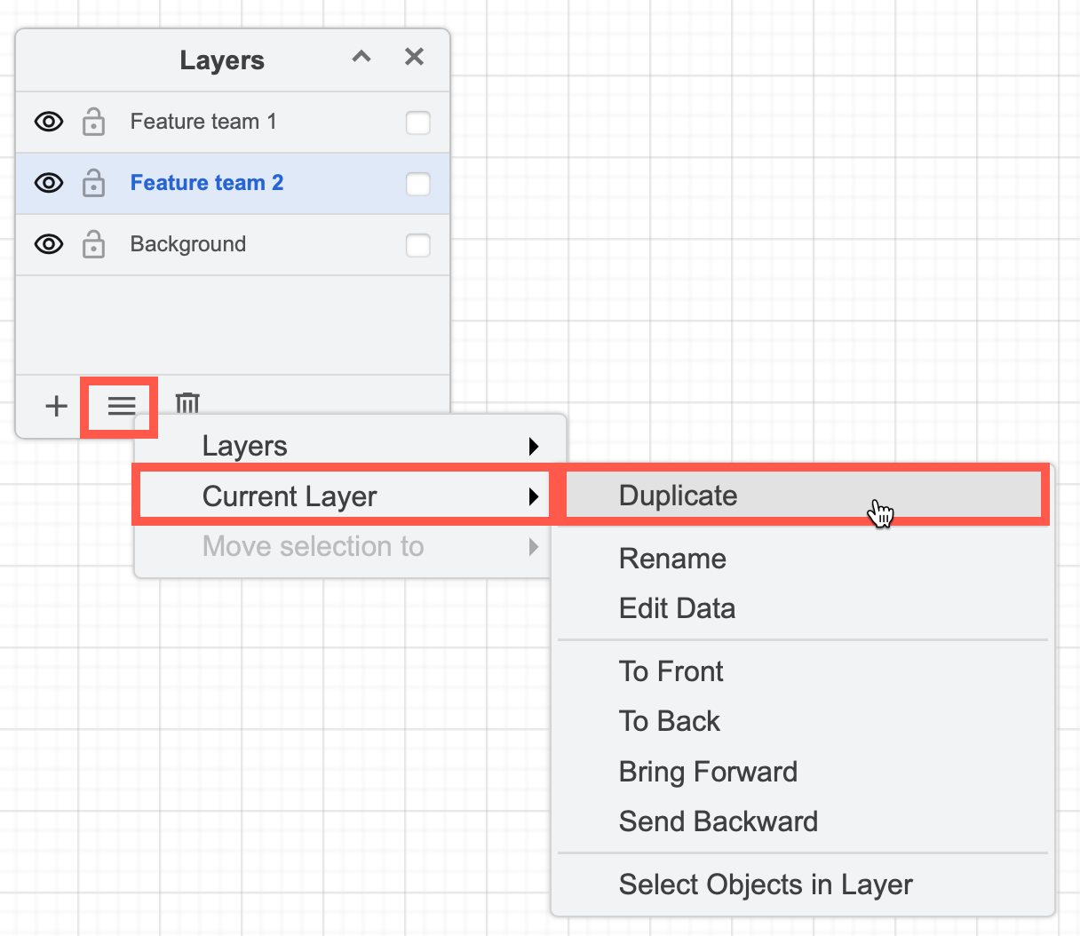 Select a layer then click on Duplicate (overlapping box) in the Layers dialog to duplicate it