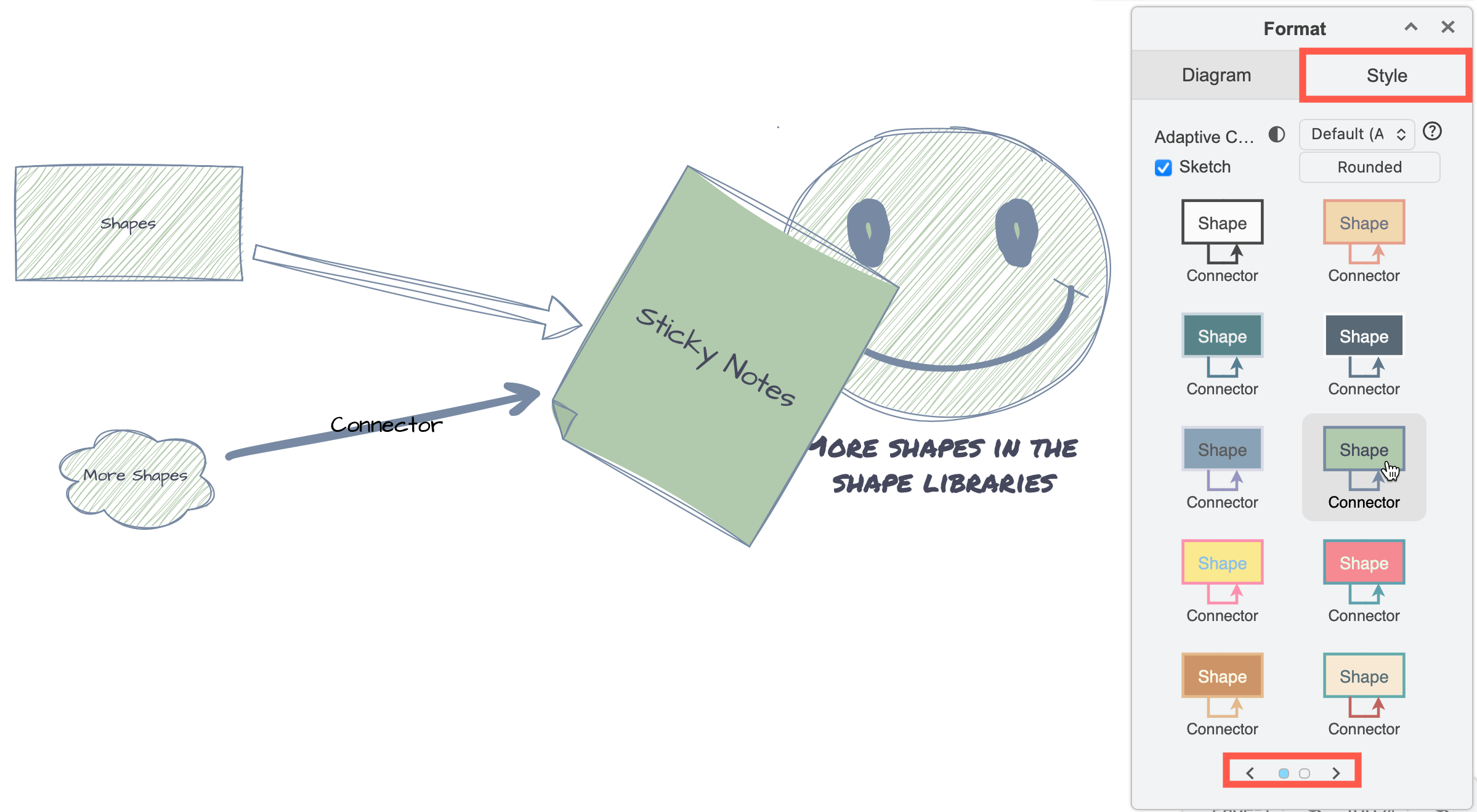 Apply a global style to the online whiteboard via the Style tab in the floating format panel when nothing is selected in your diagram