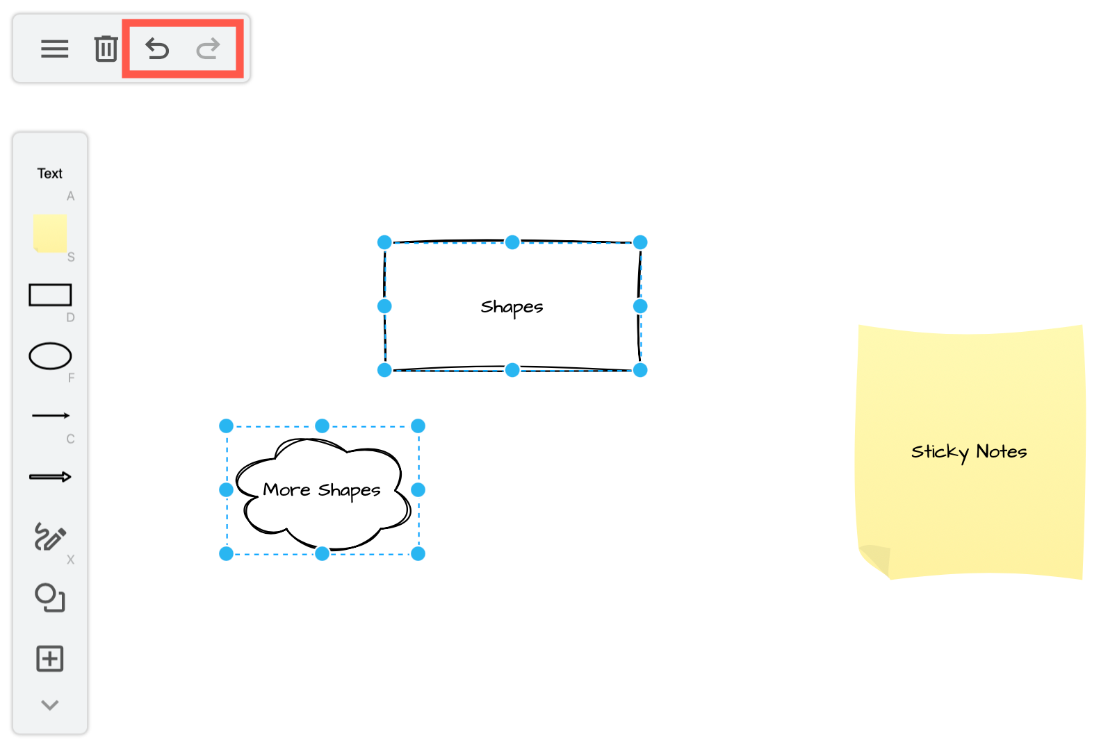 Undo and redo changes easily with the tools in the top right of the draw.io Sketch online whiteboard