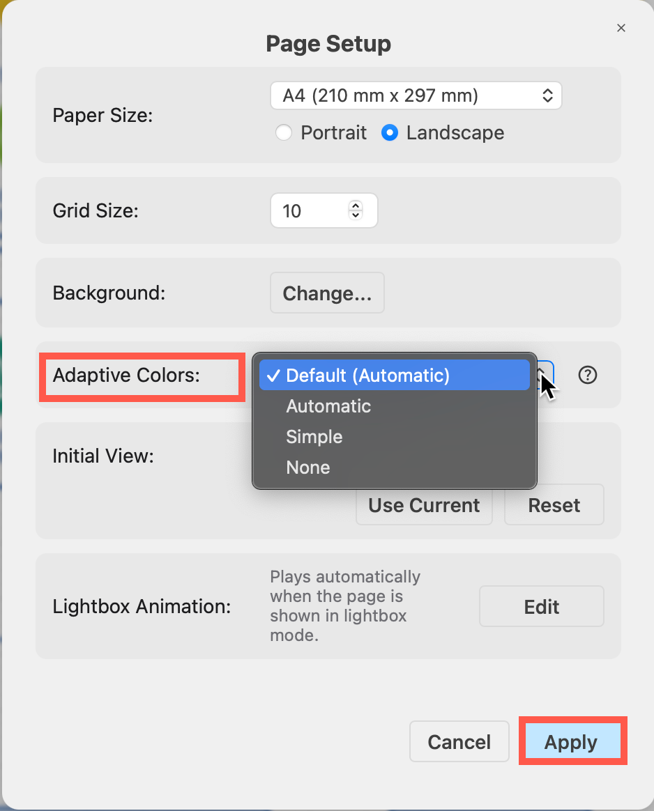 Select one or more shapes and open the colour palette