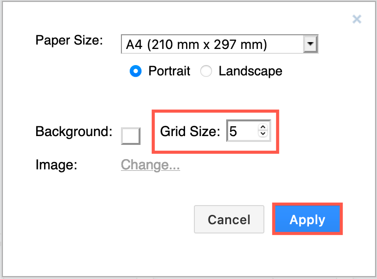 Change the size of the draw.io editor grid via File /> Page Setup