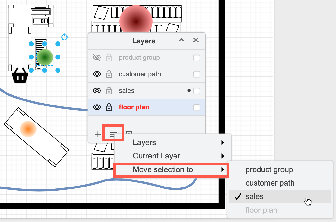 Select shapes and move them to another layer via the Layers dialog menu /> Move Selection to