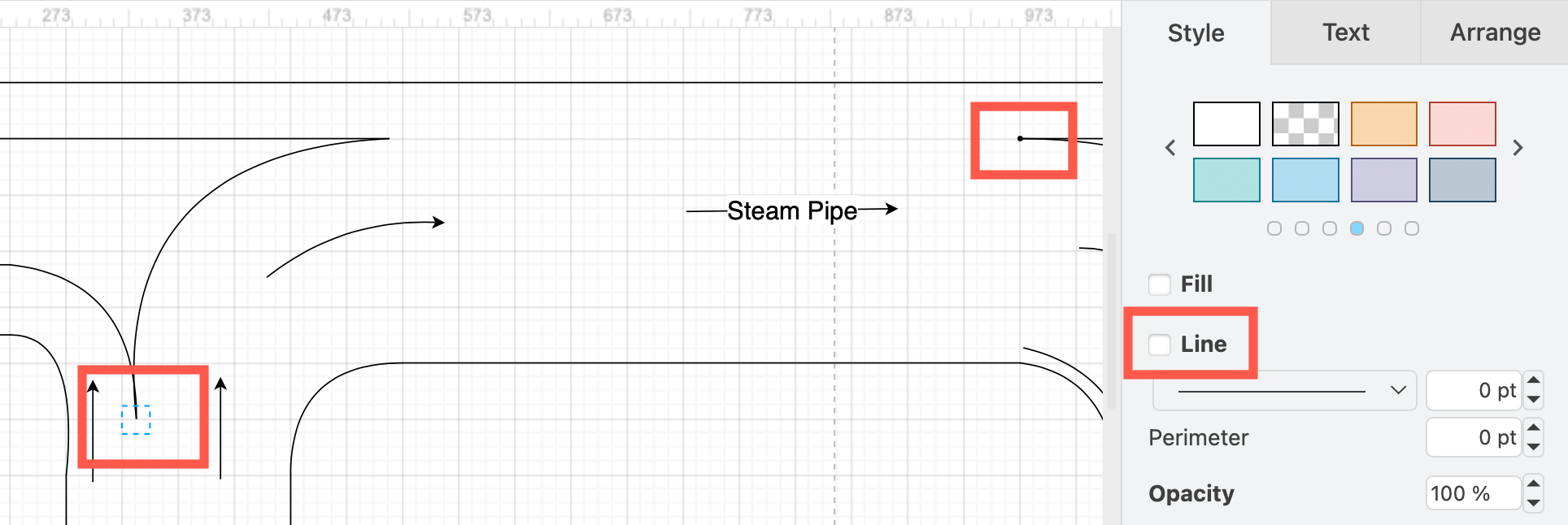 Disable the Line checkbox in the Style tab to make a waypoint shape invisible
