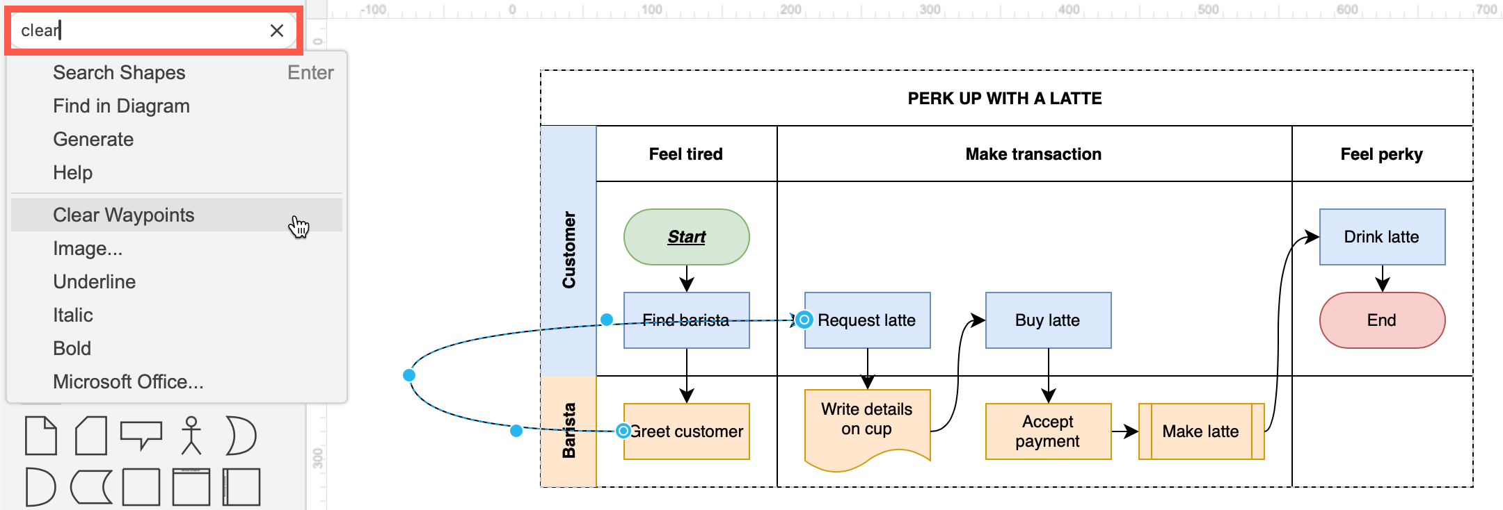 Search for draw.io features in the new search omnibox to avoid having to hunt through the menus