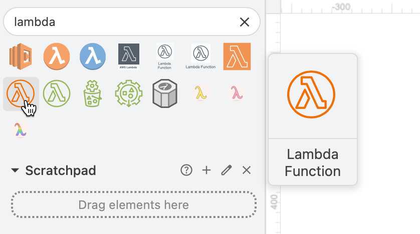 Type the name or type of shape in the drawio search and press enter to search for shapes