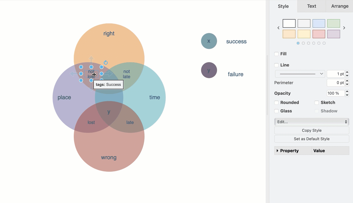 Copy shape data from one shape and paste it onto another via the Arrange tab