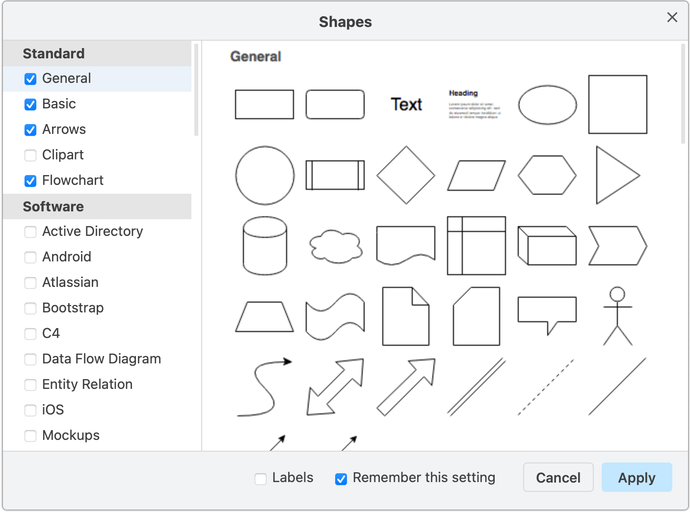 Select the shape libraries you want to work with in draw.io