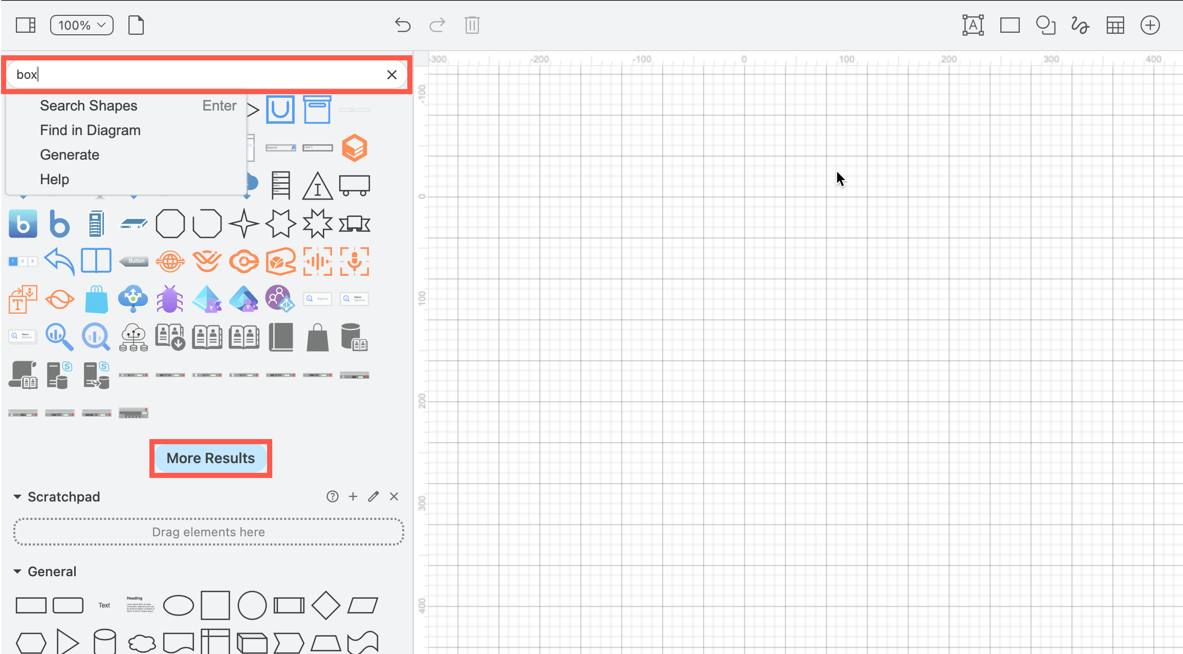 Search for shapes in the left panel