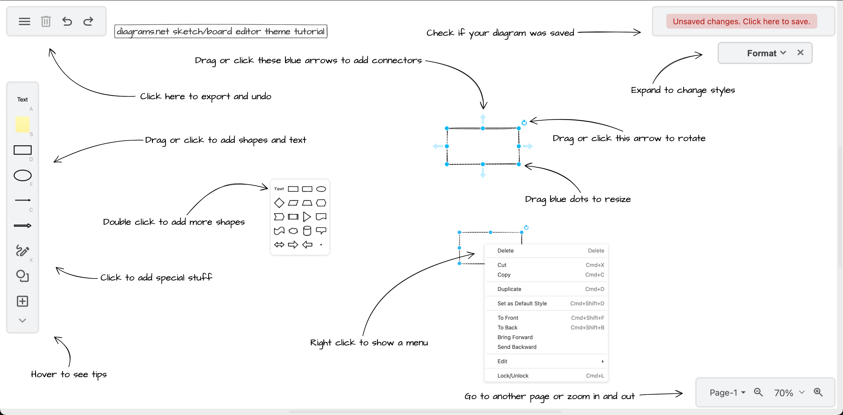 draw.io editor interface showing diagram creation