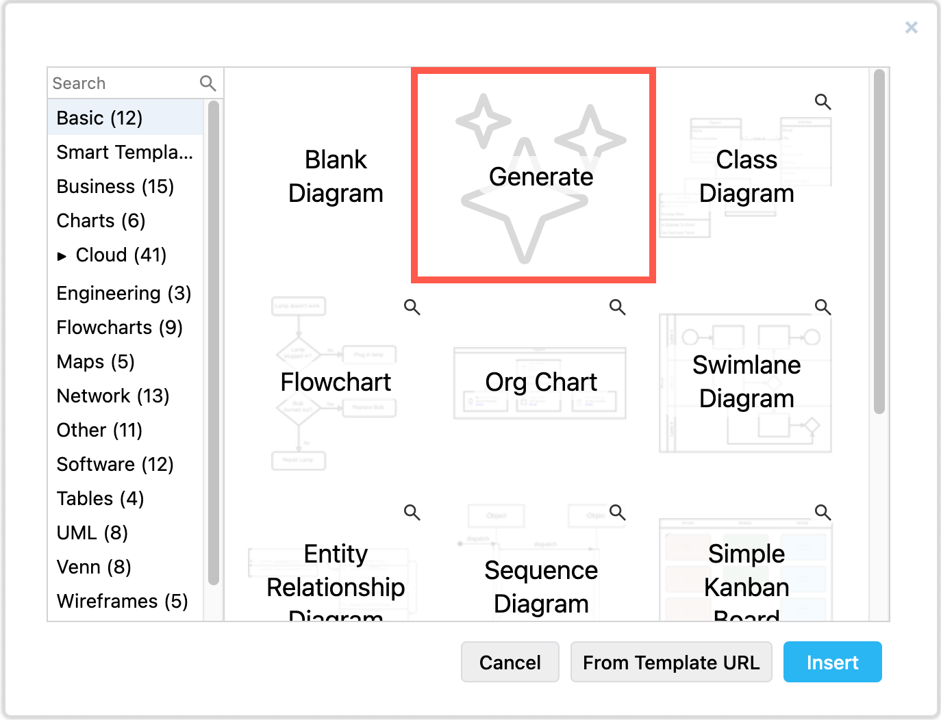 Click on Generate in the template library in draw.io and describe your diagram to craft a generated diagram