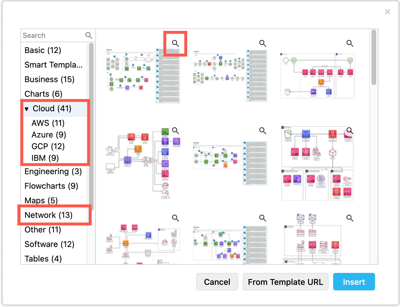 Example infrastructure diagrams using various platforms are available in the template library