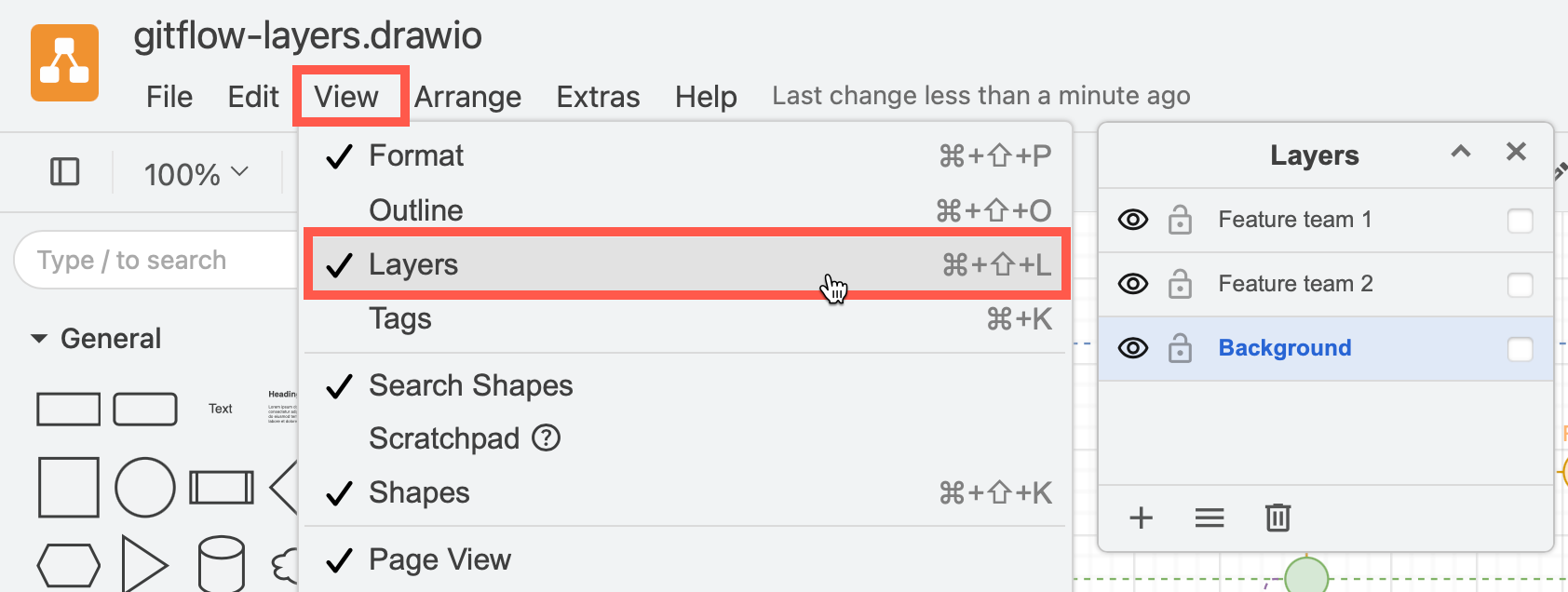 Select View /> Layers to open the Layers dialog