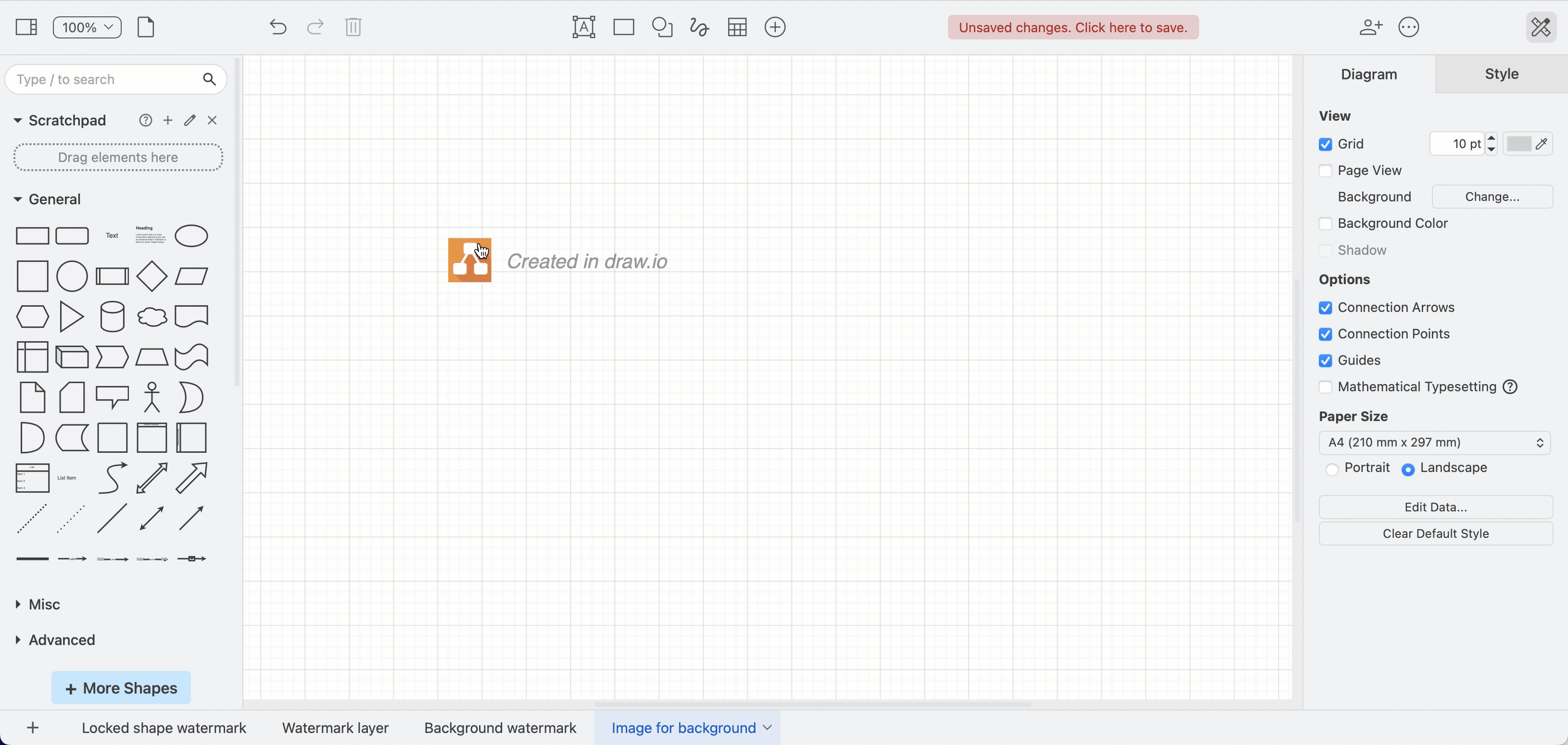 Open the background image settings and select the diagram page you want to use as the background